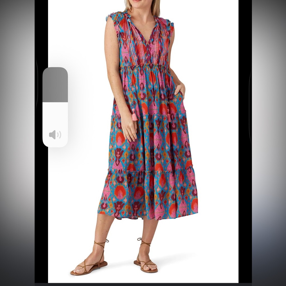 Figue Clara Midi Dress in Colorful Ikat Print Size M euc